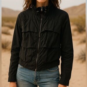 Kenneth Cole New York Black Ruffle Zip Down Jacket Size Medium